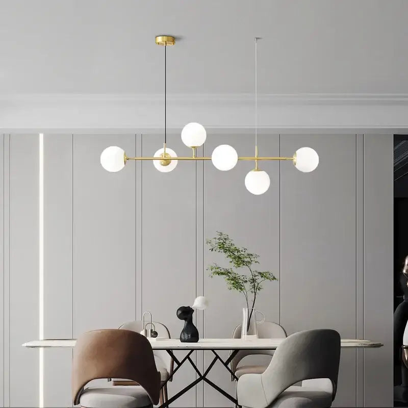 Modern brass five globe pendant light golden glass ball dining room