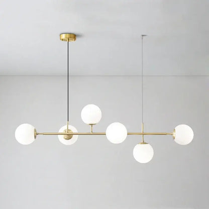 Modern brass five globe pendant light golden glass ball dining room