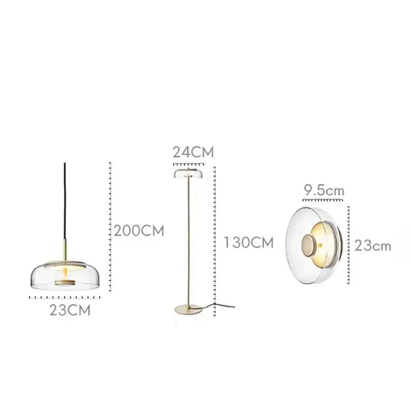 Modern brass floor lamp with glass lampshade for living room
