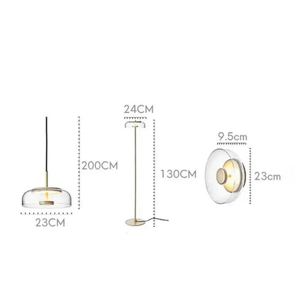 Modern brass floor lamp with glass lampshade for living room