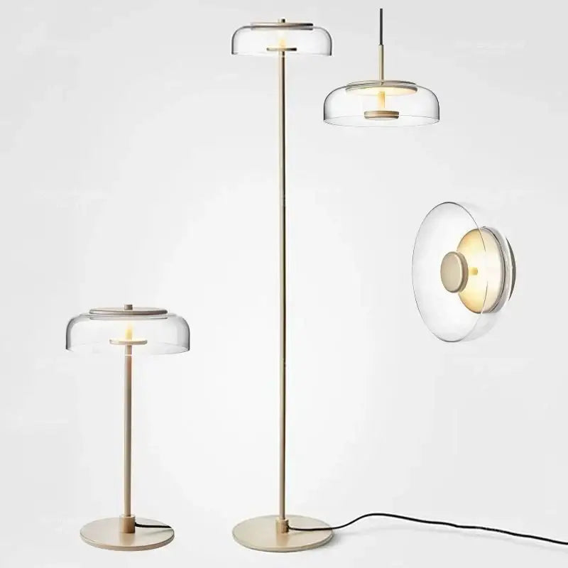 Modern brass floor lamp with glass lampshade for living room