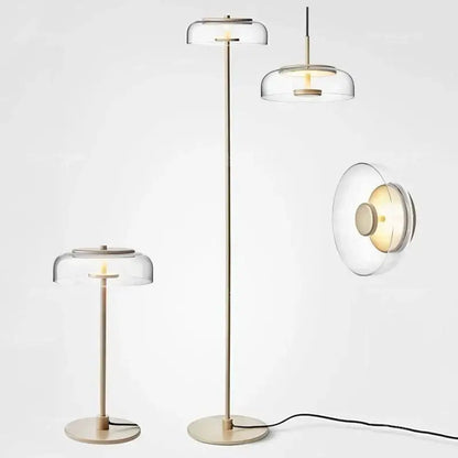 Modern brass floor lamp with glass lampshade for living room