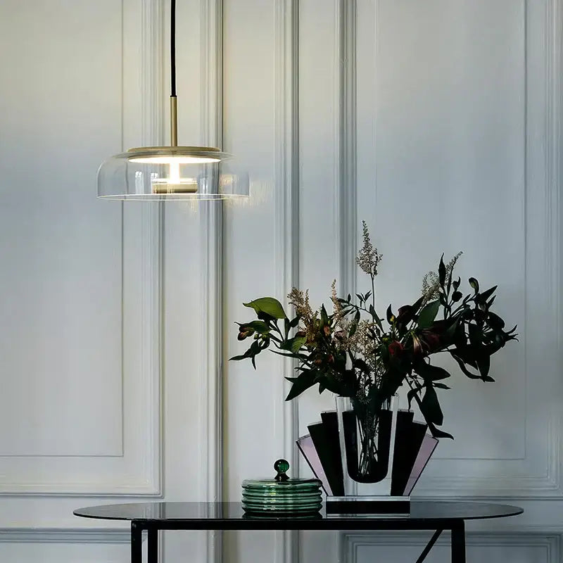 Modern brass floor lamp with glass lampshade for living room