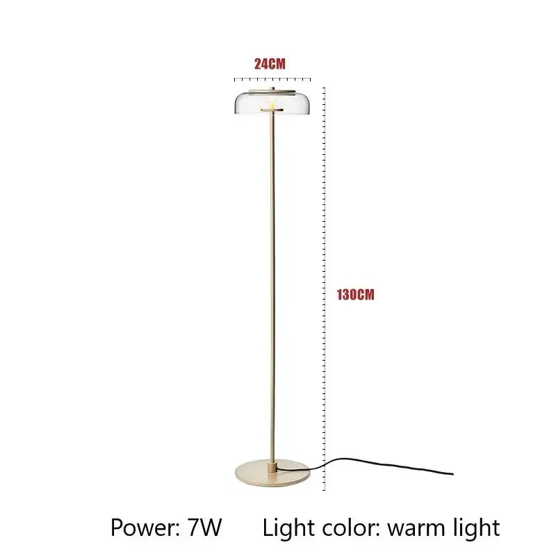 Modern brass floor lamp with glass lampshade for living room