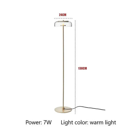 Modern brass floor lamp with glass lampshade for living room