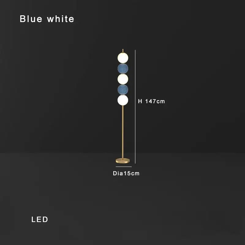 Modern brass floor lamp with six spheres for living room decor