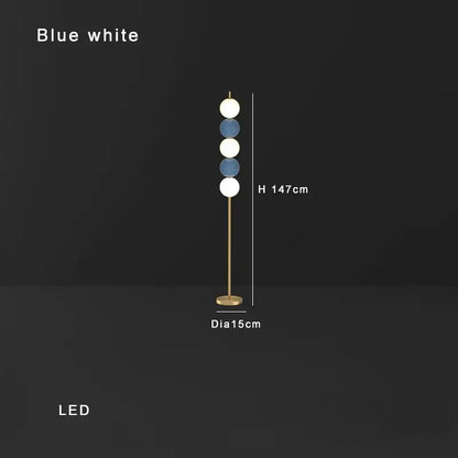 Modern brass floor lamp with six spheres for living room decor