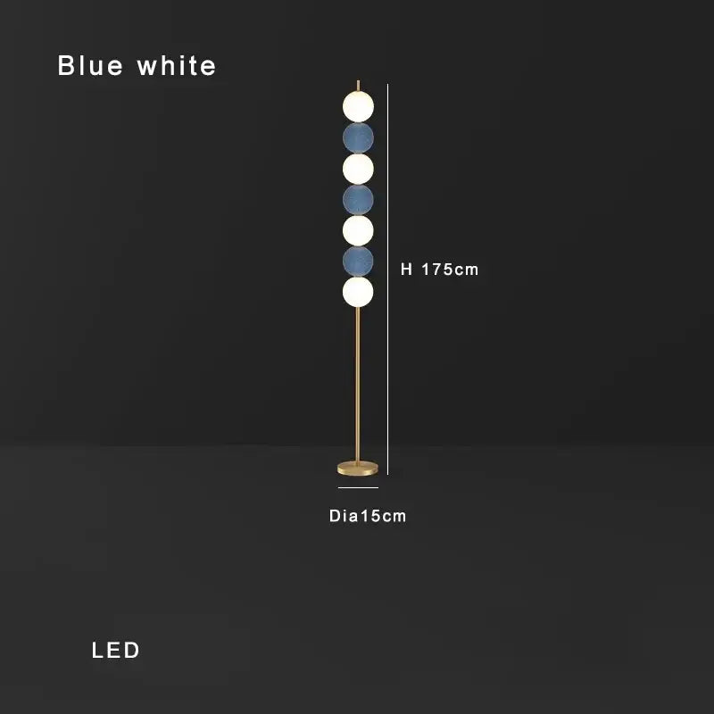 Modern brass floor lamp with six spheres for living room decor