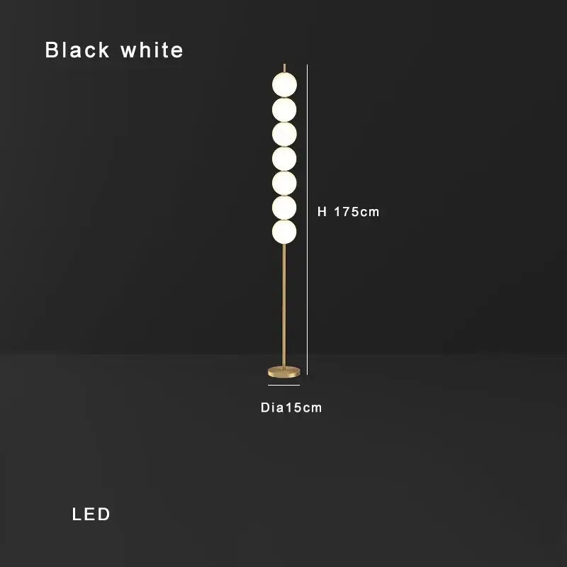 Modern brass floor lamp with six spheres for living room decor