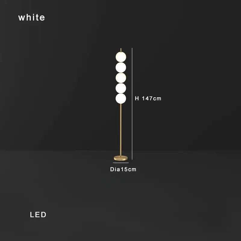 Modern brass floor lamp with six spheres for living room decor