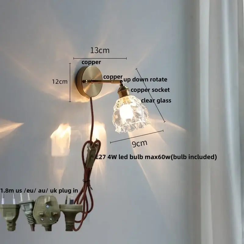 Modern brass floral clear glass wall sconce stair light
