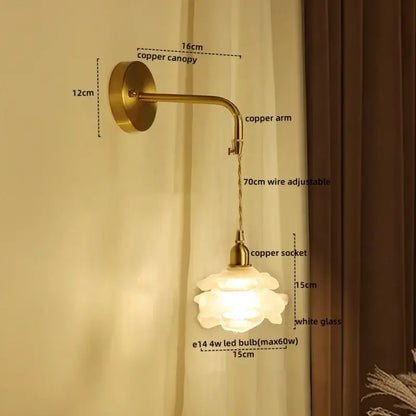 Modern brass flower glass led wall sconce bedroom light fixture
