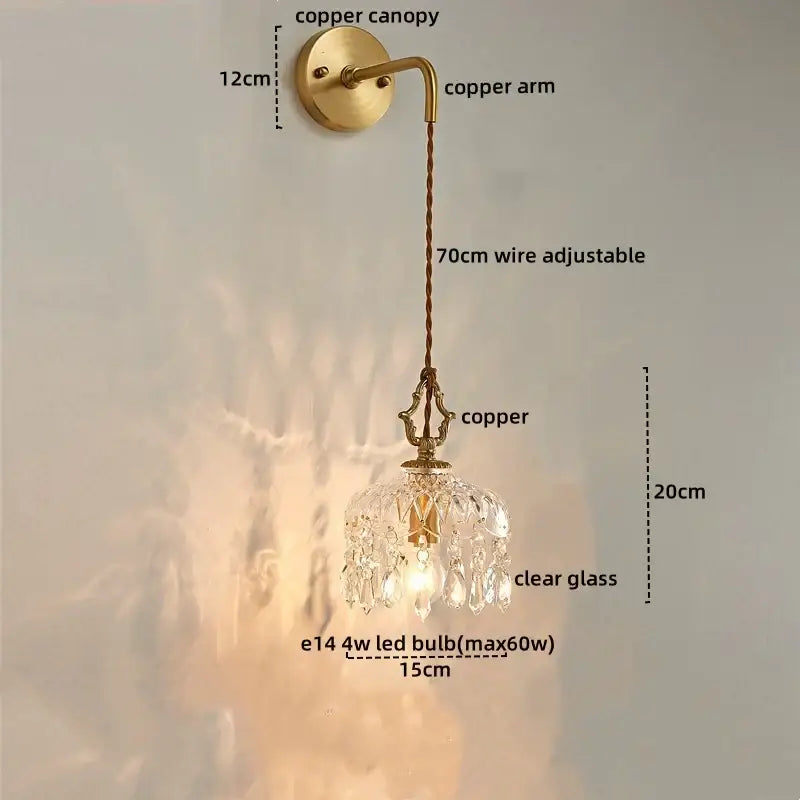 Modern brass flower glass led wall sconce bedroom light fixture