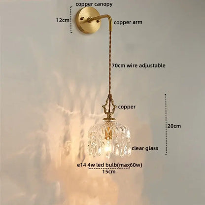 Modern brass flower glass led wall sconce bedroom light fixture