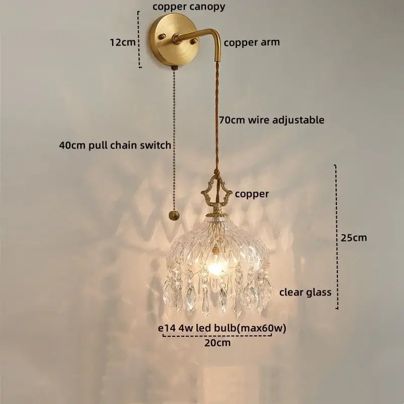 Modern brass flower glass led wall sconce bedroom light fixture