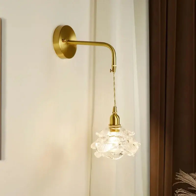 Modern brass flower glass led wall sconce bedroom light fixture
