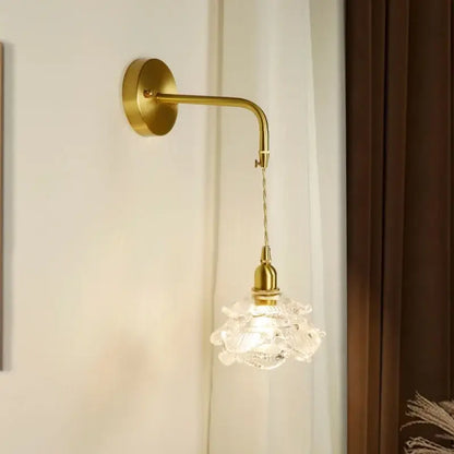 Modern brass flower glass led wall sconce bedroom light fixture