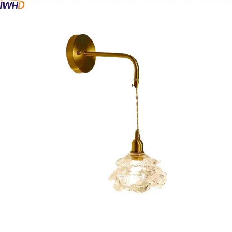 Modern brass flower glass led wall sconce bedroom light fixture
