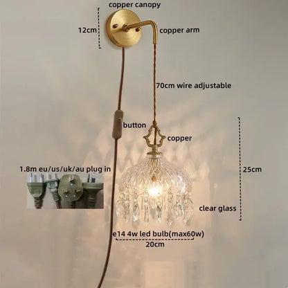 Modern brass flower glass led wall sconce bedroom light fixture