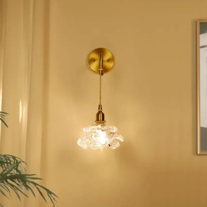 Modern brass flower glass led wall sconce bedroom light fixture