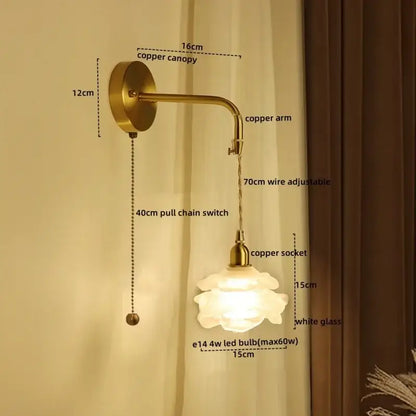 Modern brass flower glass led wall sconce bedroom light fixture
