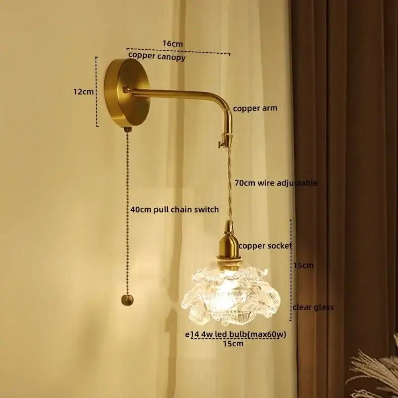 Modern brass flower glass led wall sconce bedroom light fixture