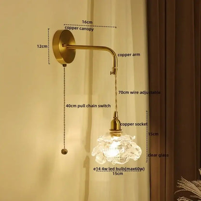 Modern brass flower glass led wall sconce bedroom light fixture