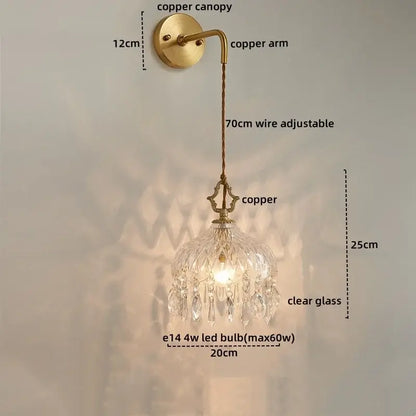 Modern brass flower glass led wall sconce bedroom light fixture