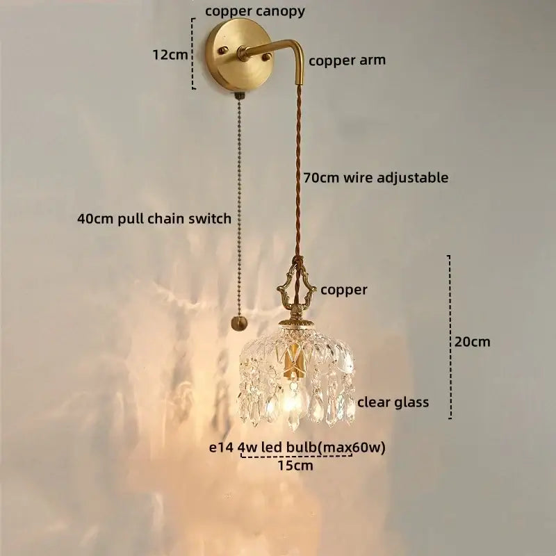 Modern brass flower glass led wall sconce bedroom light fixture