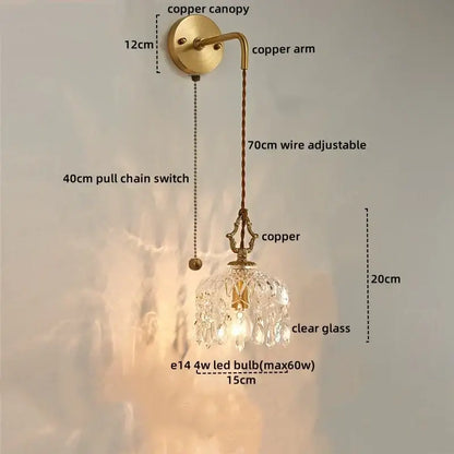Modern brass flower glass led wall sconce bedroom light fixture