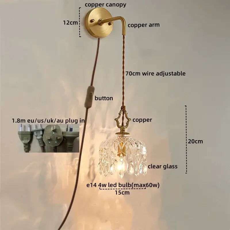 Modern brass flower glass led wall sconce bedroom light fixture