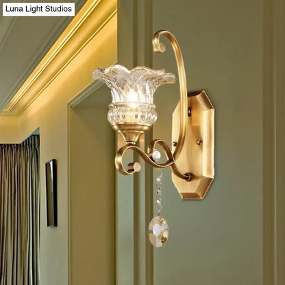 Modern brass flower sconce crystal wall lamp bedroom light fixture