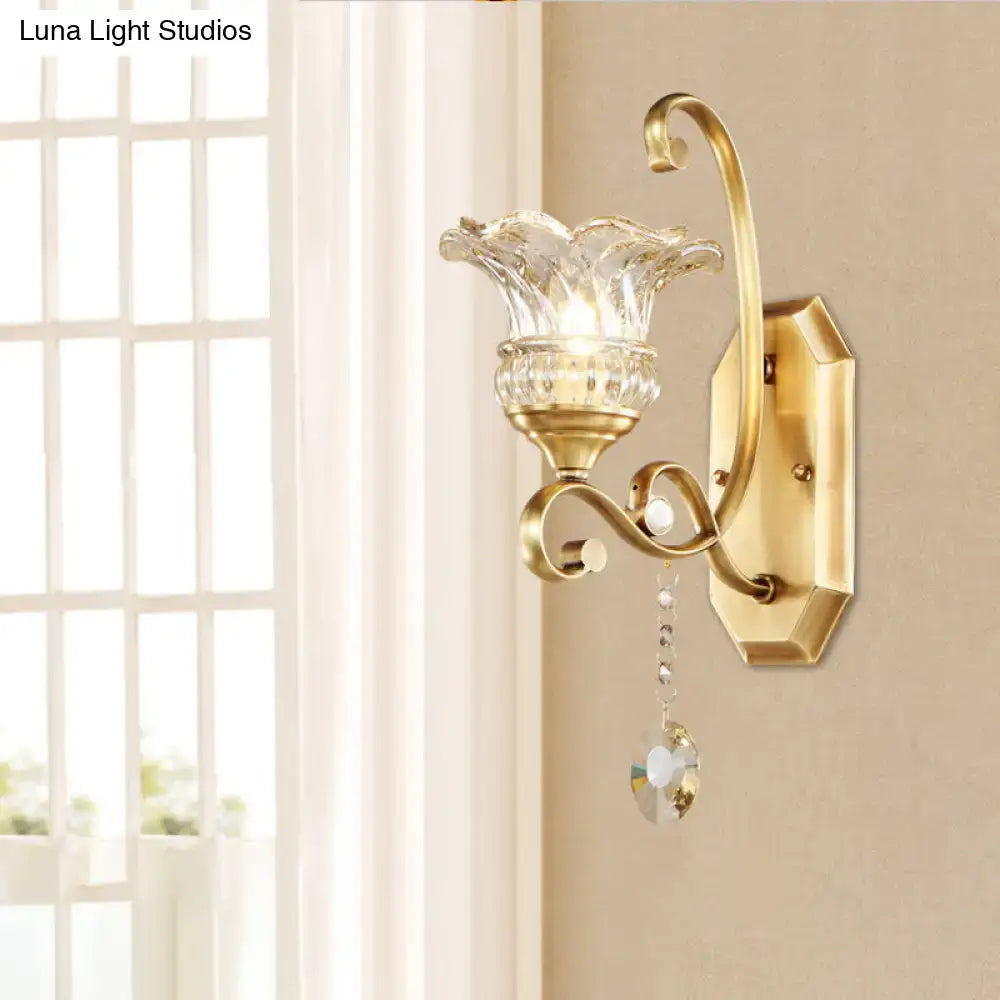 Modern brass flower sconce crystal wall lamp bedroom light fixture