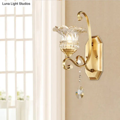 Modern brass flower sconce crystal wall lamp bedroom light fixture