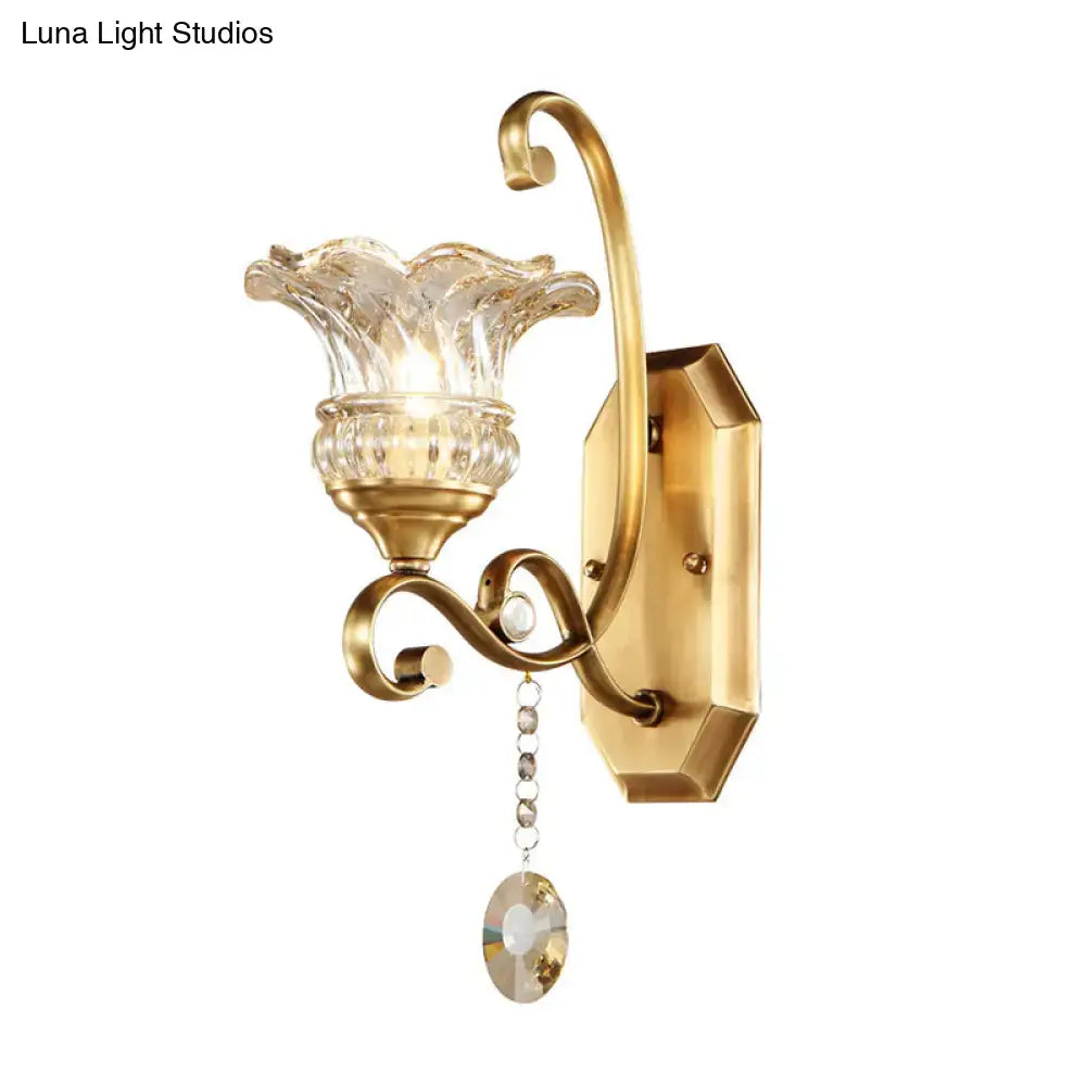 Modern brass flower sconce crystal wall lamp bedroom light fixture