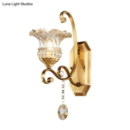 Modern brass flower sconce crystal wall lamp bedroom light fixture
