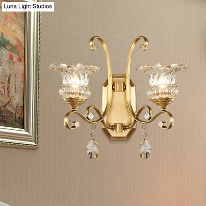 Modern brass flower sconce crystal wall lamp bedroom light fixture