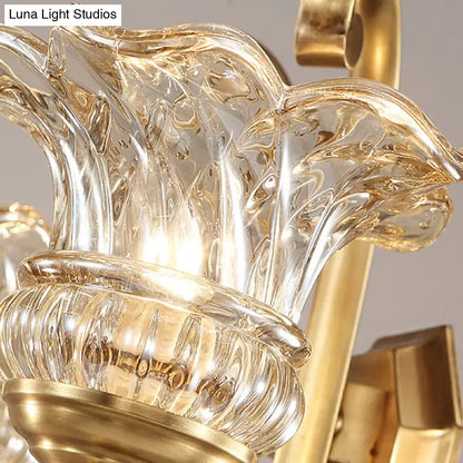 Modern brass flower sconce crystal wall lamp bedroom light fixture
