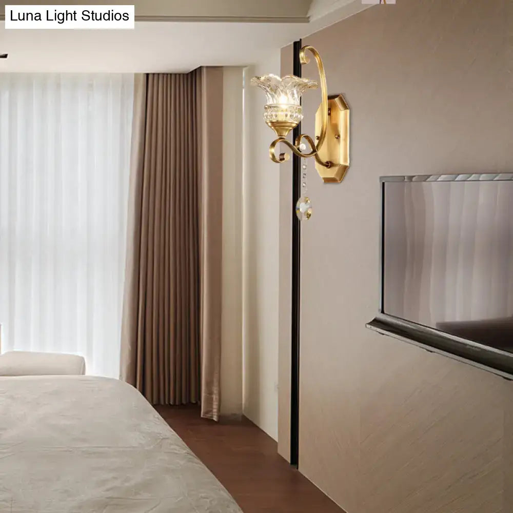 Modern brass flower sconce crystal wall lamp bedroom light fixture