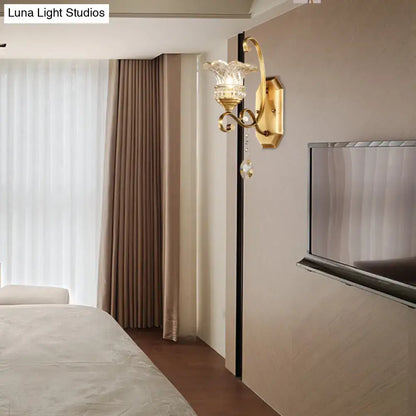 Modern brass flower sconce crystal wall lamp bedroom light fixture