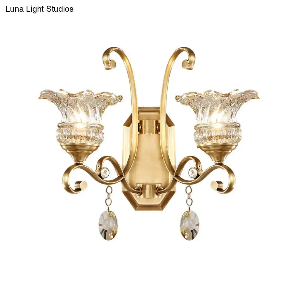 Modern brass flower sconce crystal wall lamp bedroom light fixture