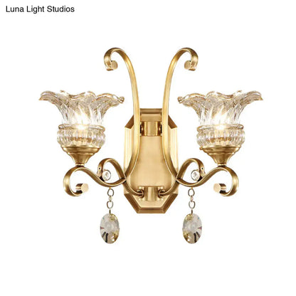 Modern brass flower sconce crystal wall lamp bedroom light fixture