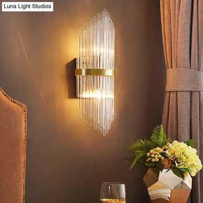 Modern brass fluted glass shade wall sconce bedroom light