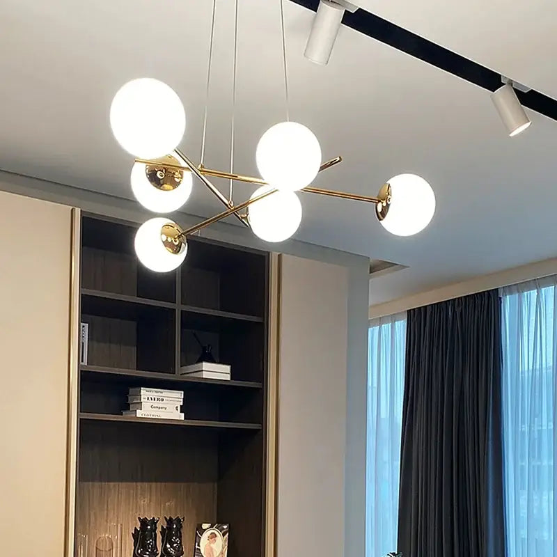 Modern brass french glass ball pendant light dining room