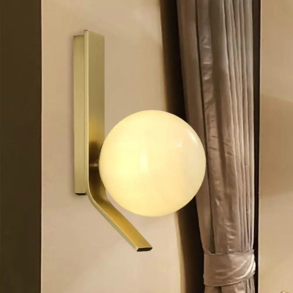 Modern brass frosted glass wall lamp for bedroom with curved backplate