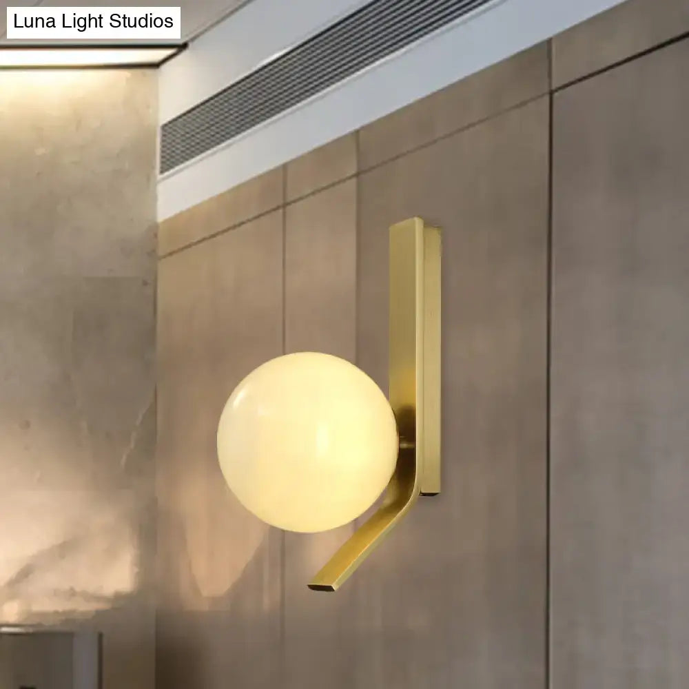 Modern brass frosted glass wall lamp for bedroom with curved backplate