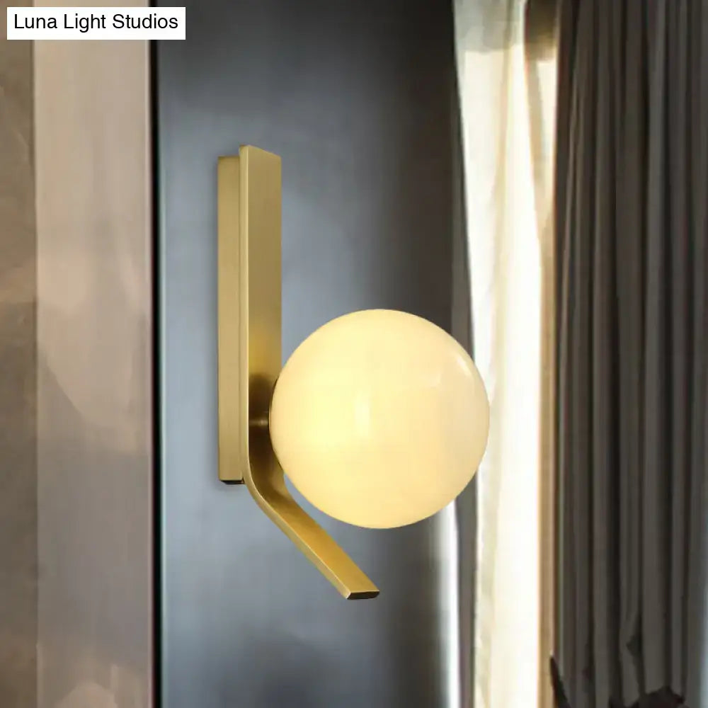 Modern brass frosted glass wall lamp for bedroom with curved backplate