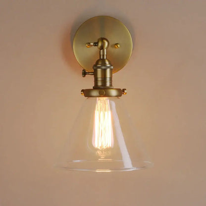 Modern brass funnel glass wall lamp for bedroom lighting