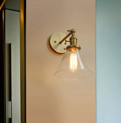 Modern brass funnel glass wall lamp for bedroom lighting