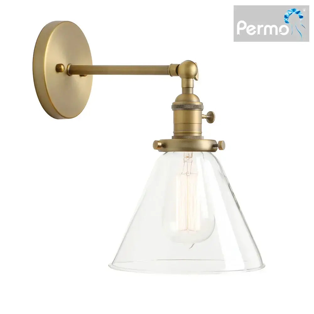 Modern brass funnel glass wall lamp for bedroom lighting